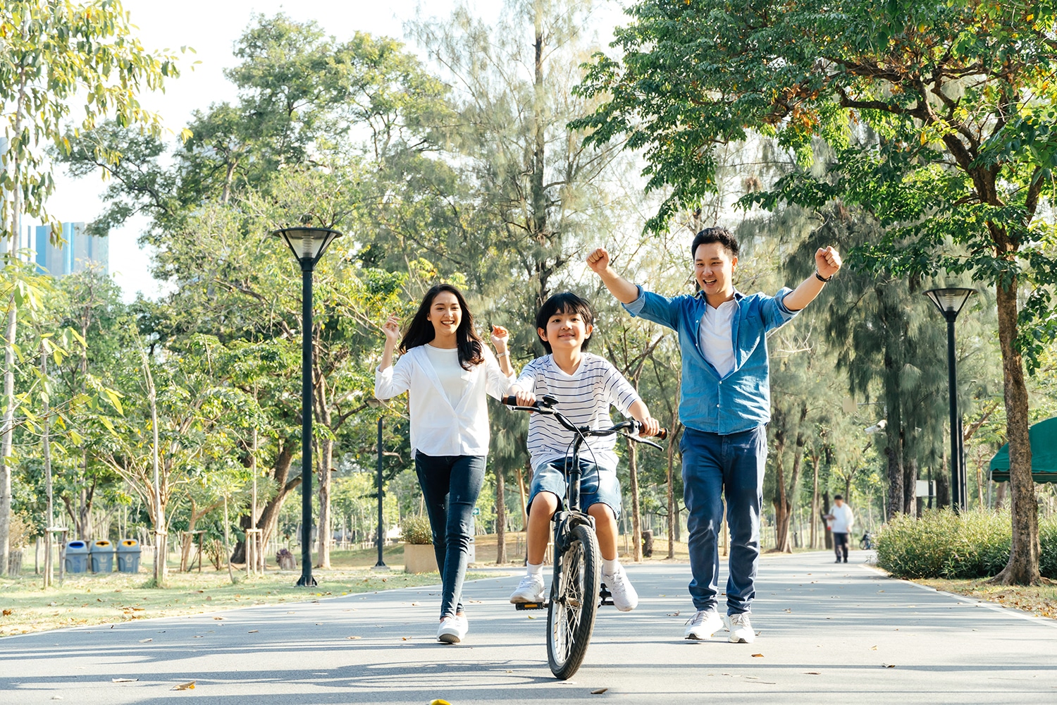 Riding bikes in park