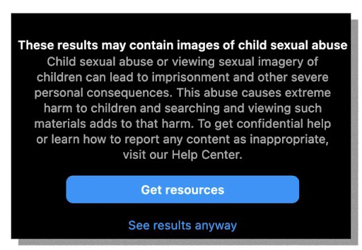 warning of child abuse content